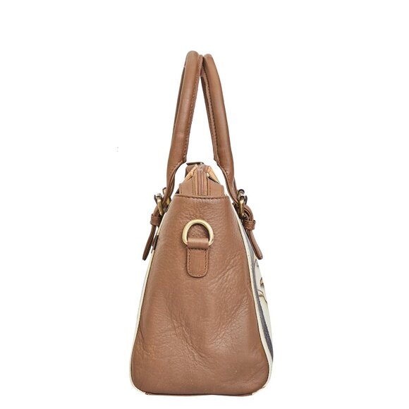 Hand Painted Leather Brown Top Handle Satchel, Shoulder Tote Bag, Crossbody Bag - Picture 7 of 9